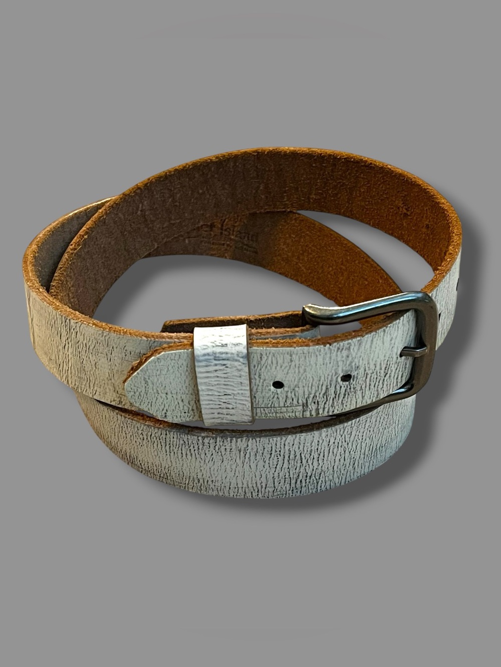 Vintage Leather Island Bill Lavin Belt Distressed White Size 42 Unisex Grunge